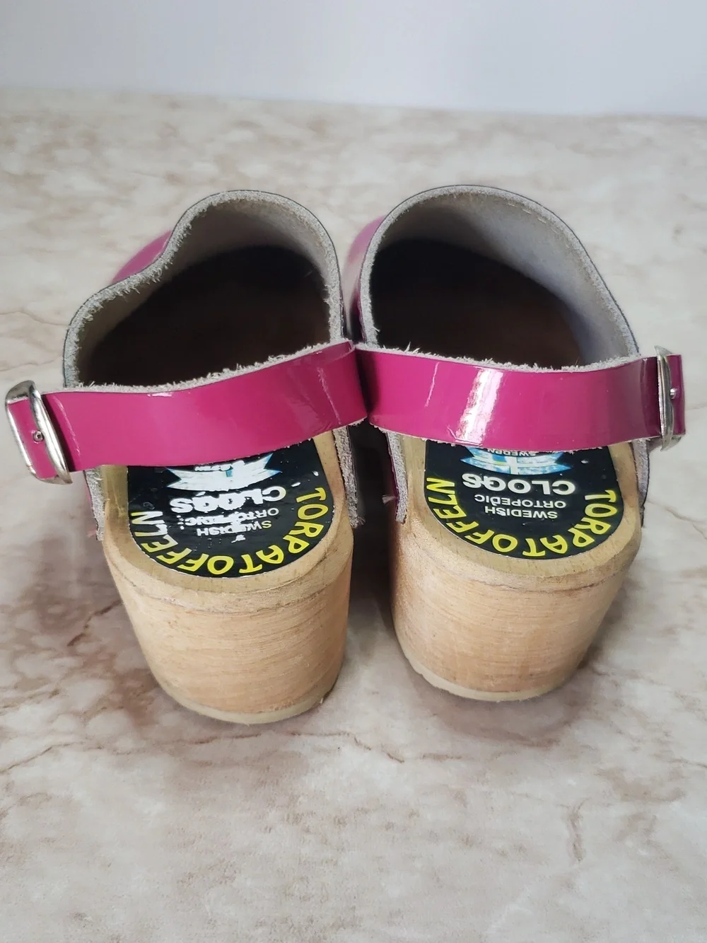 Torpatoffeln Hot Pink Patent Leather Wooden   Girls Clogs Size 28